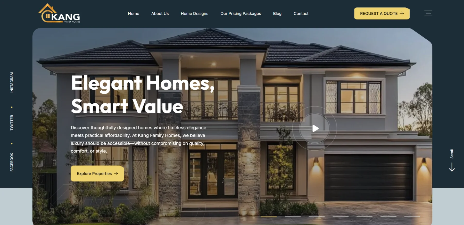 Kang Family Homes Shopify store homepage